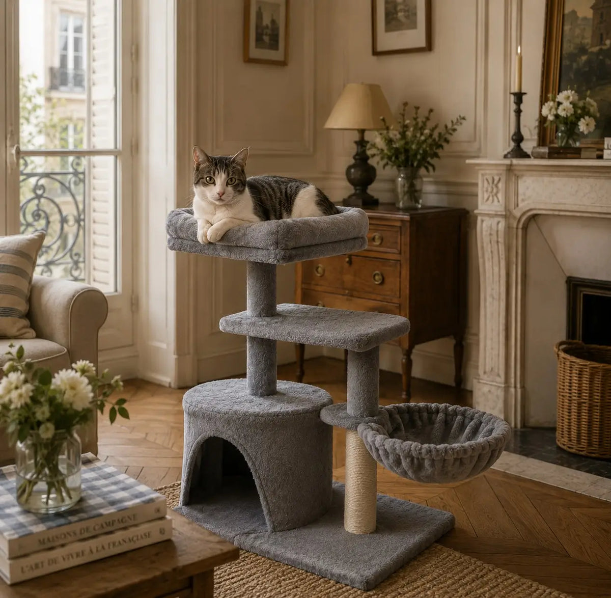 Danoo Cat Tree with Hammock and Den – Grey