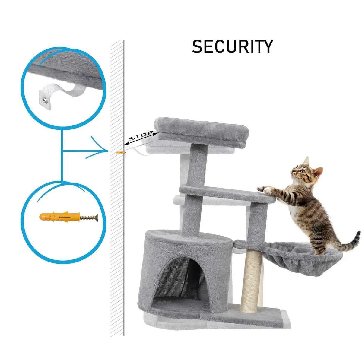 Danoo Cat Tree with Hammock and Den – Grey