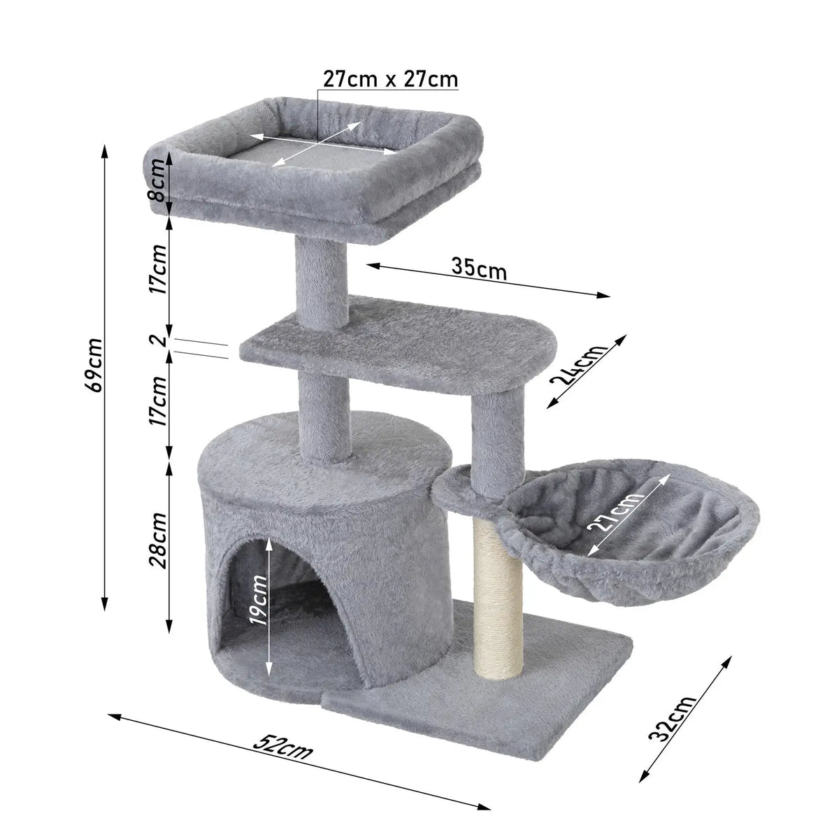 Danoo Cat Tree with Hammock and Den – Grey